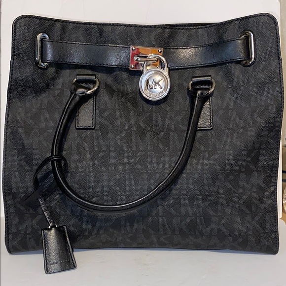 Michael Kors Black Hamilton Medium Logo Satchel - Picture 1 of 10